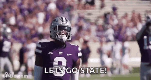 Football Player In Purple Uniform Says Let's Go State GIF