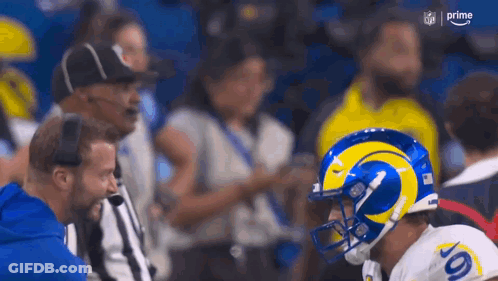 Football Player In Rams Helmet Talking To Referee GIF