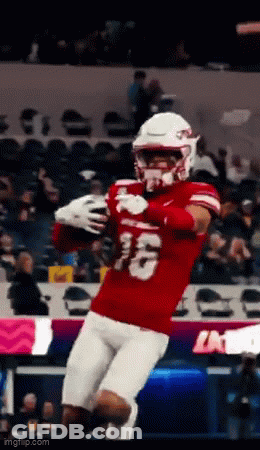 Football Player In Red Jersey Catches Pass GIF