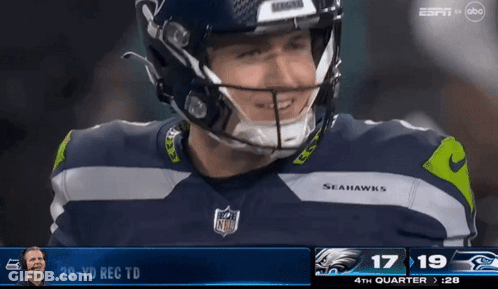 Football Player In Seahawks Jersey Looking At Camera GIF
