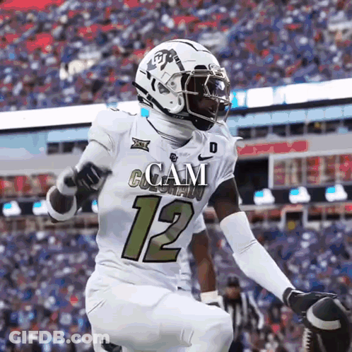 Football Player In White Uniform Number 12 GIF