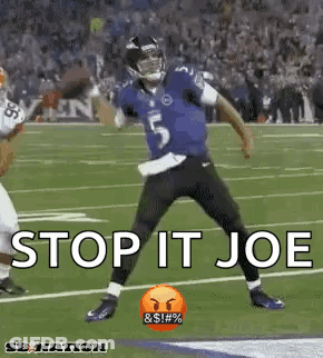 Football Player Jumping Saying Stop It Joe GIF