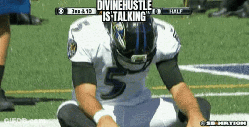 Football Player Kneeling And Talking To Himself GIF