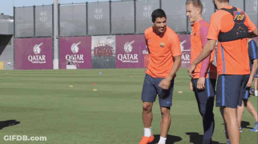 Football Player Laughing During Training GIF