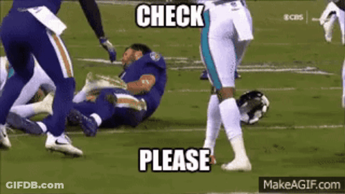 Football Player Laying On Field Saying Check Please GIF