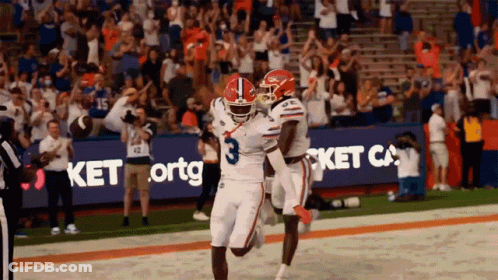 Football Player Number 3 Celebrating With Teammate GIF