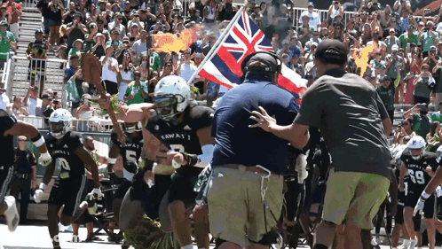 Football Player Number 5 Running Towards Crowd GIF