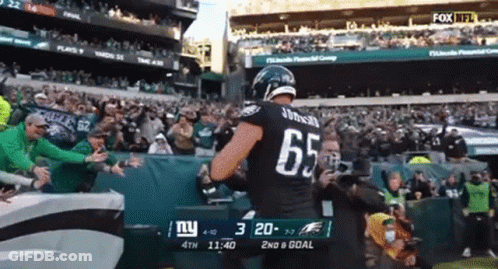 Football Player Number 65 In Front Of Crowd GIF
