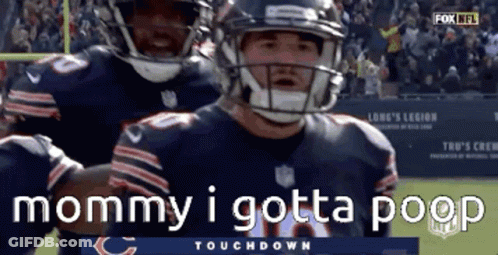 Football Player Saying Mommy I Gotta Poop Holding Ball GIF