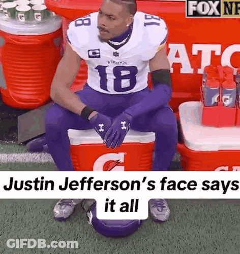 Football Player Sitting On Gatorade Cooler GIF