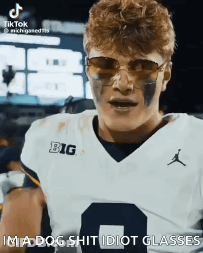 Football Player Sunglasses Big Shirt Says Im A Dog Shit Idiot Glasses GIF
