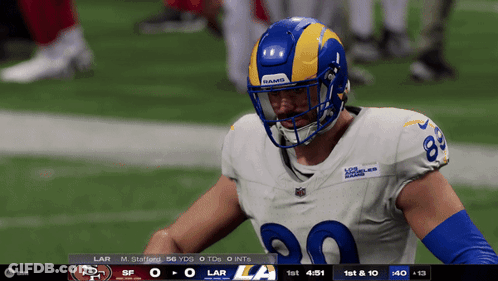 Football Player Wearing Rams Helmet GIF