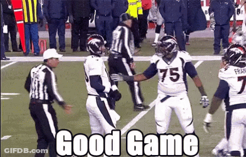 Football Players And Referee Saying Good Game GIF