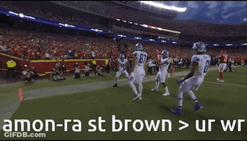 Football Players Celebrate Touchdown Amon-Ra St Brown > Ur WR GIF