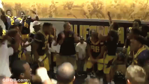 Football Players Dancing In Front Of California Sign GIF