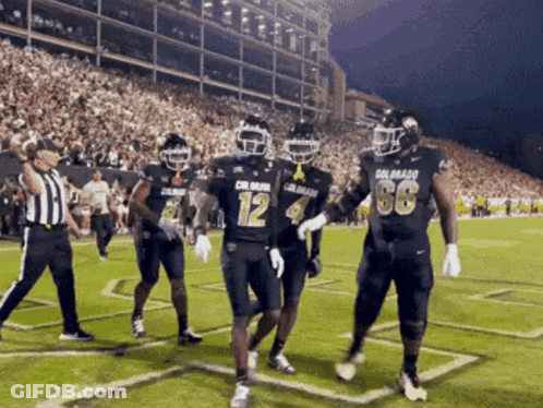 Football Players In Black Colorado Uniforms GIF