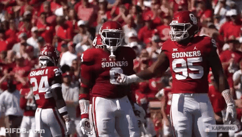 Football Players In Red Jerseys Sooners GIF