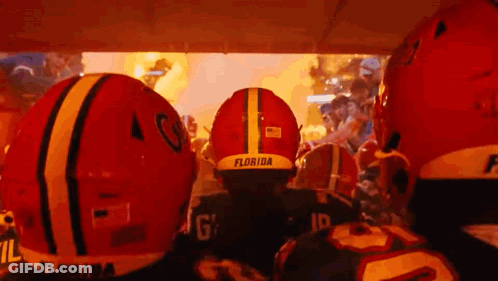 Football Players In Tunnel With Fire GIF