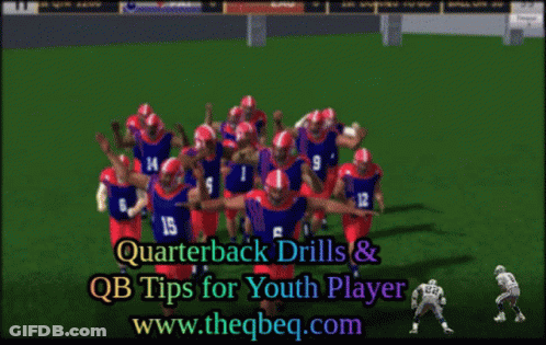 Football Players On A Field With The Words Quarterback Drills And Qb Tips For Youth Player Www.theqbeq.com GIF