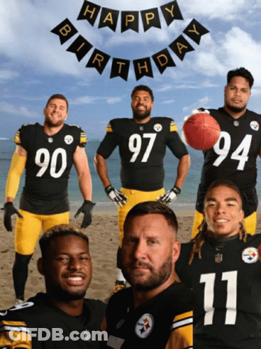 Football Players On Beach With Happy Birthday Banner GIF