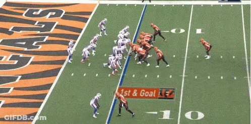 Football Players On Field With 1St & Goal Banner GIF