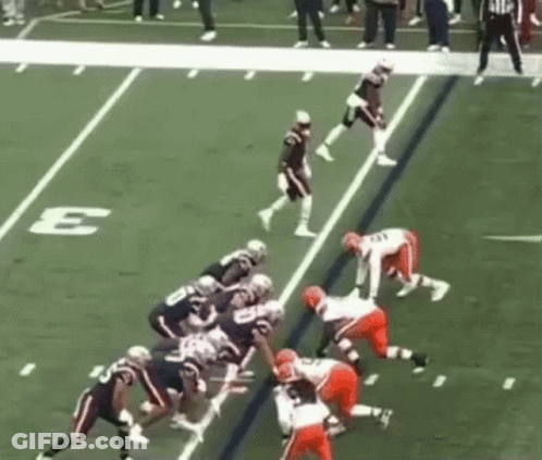 Football Players On Field With Sideline Letter E GIF
