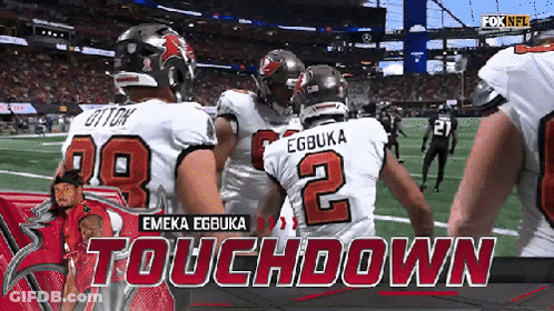 Football Players On Field With Touchdown Text GIF