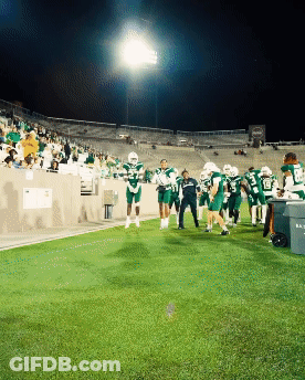 Football Players Running With Gators Mascot GIF