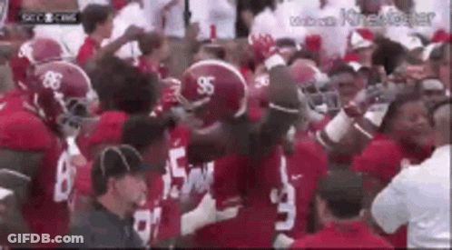Football Players Standing In Stadium GIF