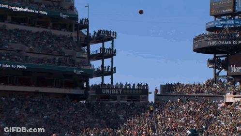 Football Thrown In Stadium With Banner Saying This Game Is GIF