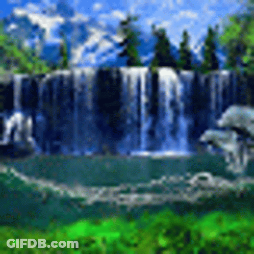 Forest Waterfall With Trees And Pond GIF