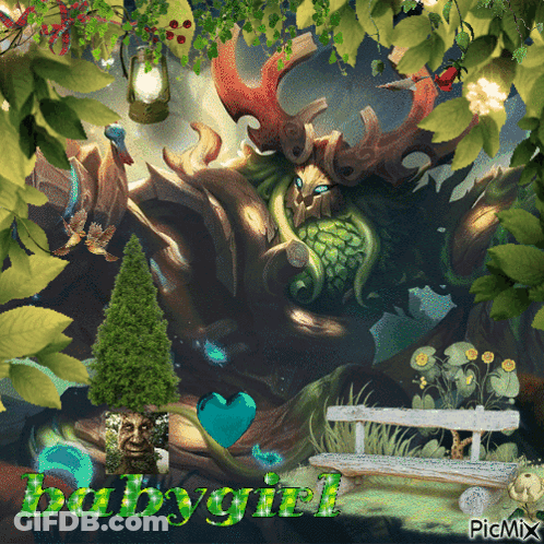 Forest With Babygirl In Green GIF