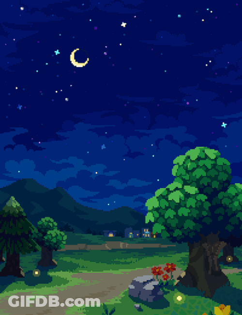 Forest With Glittering Night Sky GIF