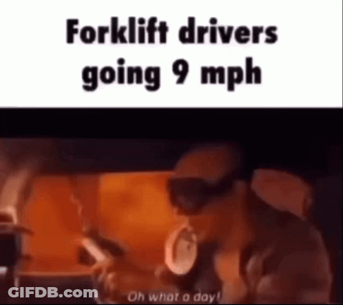 Forklift Driver Going 9 Mph In Car With Goggles GIF