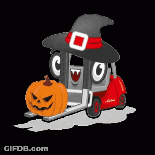 Forklift Wearing Witch Hat And Pumpkin GIF
