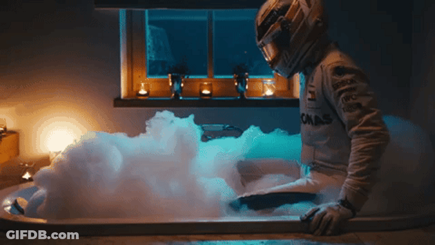 Formula One Rider Soaking In Bubble Bath GIF