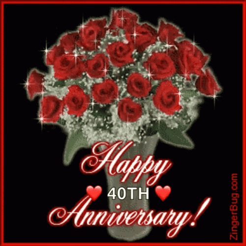 Forty Red Roses Glitter Happy Anniversary GIF