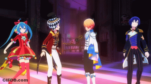 Four Anime Characters On Stage GIF