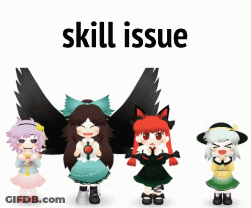 Four Anime Characters Under Skill Issue Sign GIF