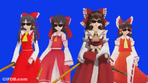 Four Anime Girls In Red Dresses With Sunglasses GIF