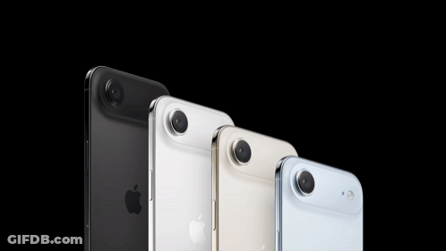 Four Apple Phones Are Lined Up In A Row On A Black Background GIF