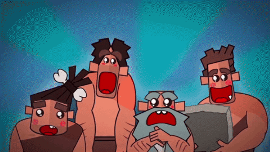 Four Caveman Amazed Face Animation GIF