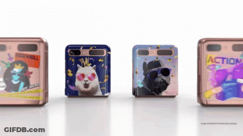 Four Cell Phones Lined Up With Action GIF