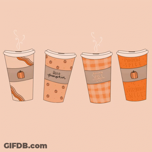 Four Coffee Cups Hello Pumpkin GIF