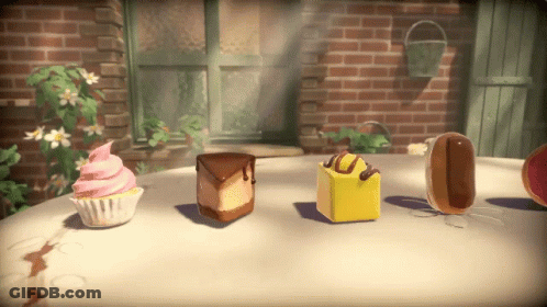 Four Different Types Of Desserts Are On A Table Outside GIF