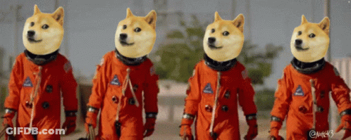 Four Doge Astronauts Walking GIF