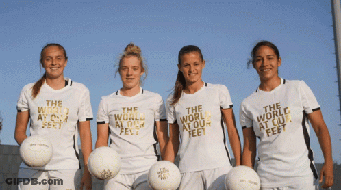 Four Female Soccer Players White Shirts The World At Our Feet GIF