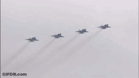 Four Fighter Jets Flying With Smoke Trails GIF