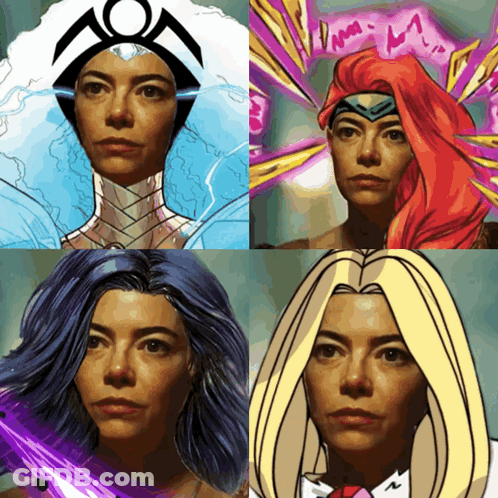 Four Images Of A Woman With Different Hair Colors GIF