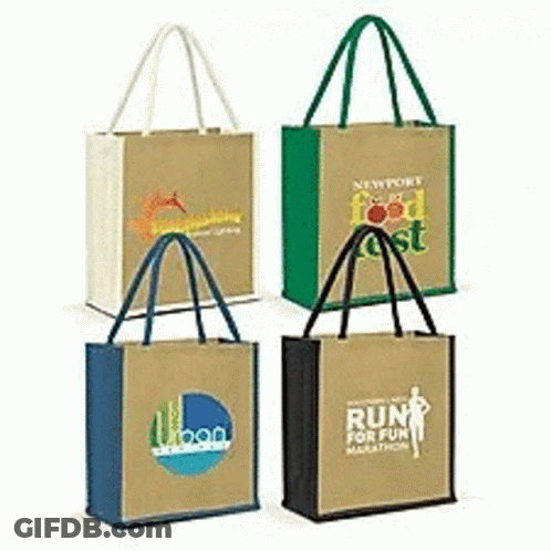 Four Jute Bags With Different Designs GIF